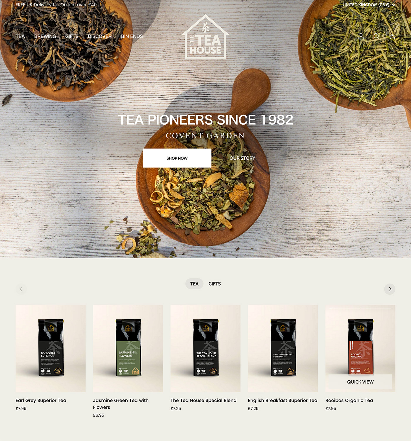 Shopify website design for The Tea House