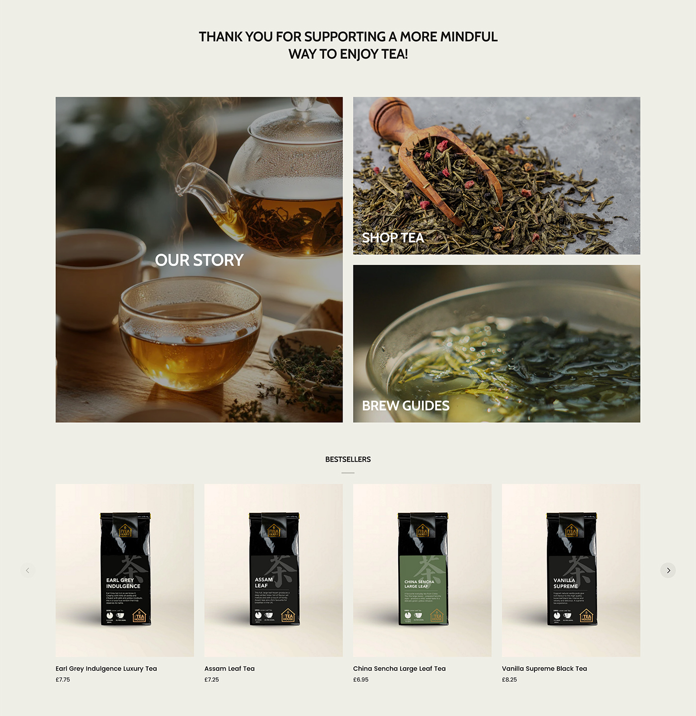 Shopify website design for The Tea House