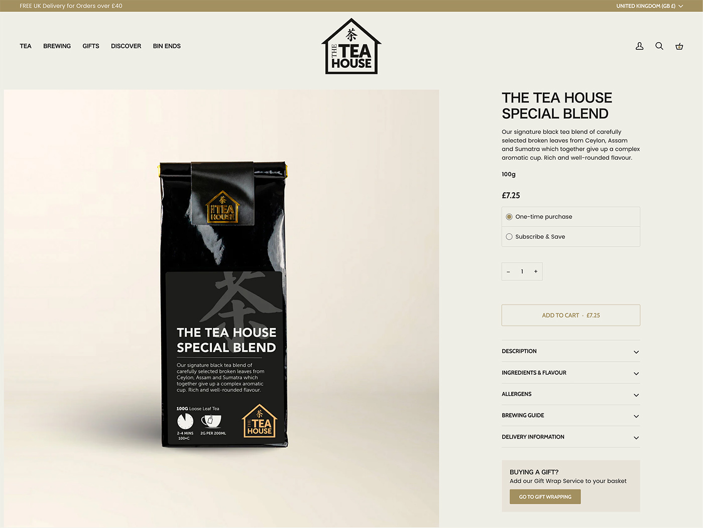 Shopify website design for The Tea House