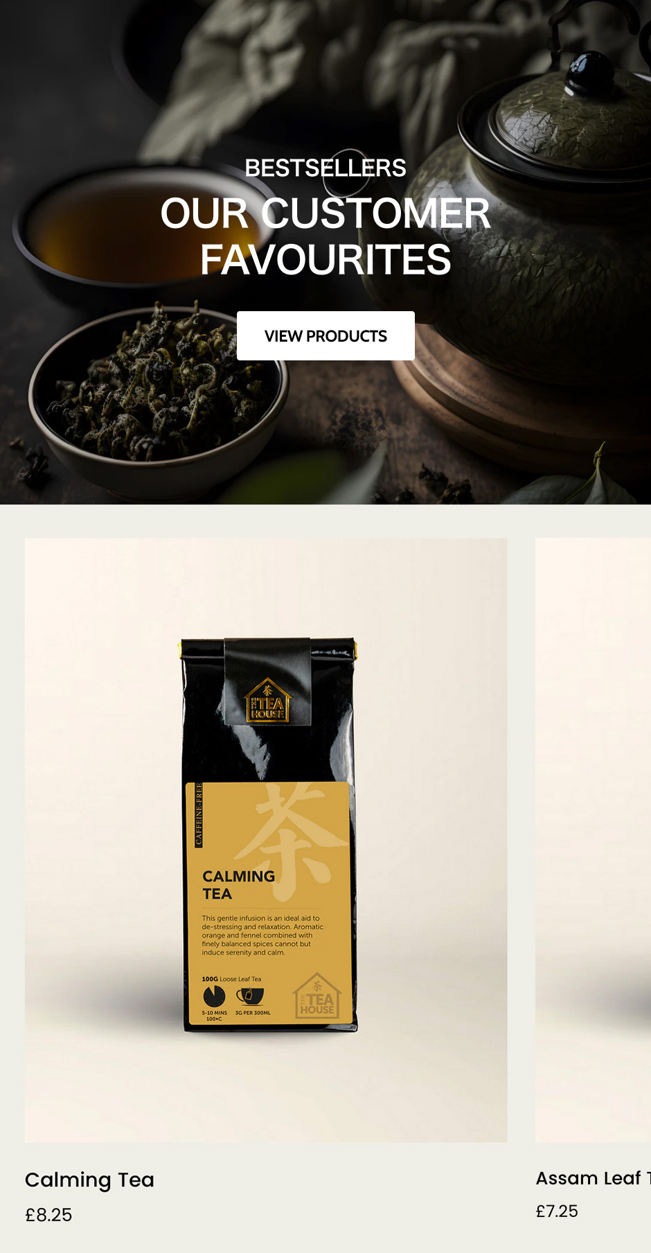 Shopify website design for The Tea House Mobile View